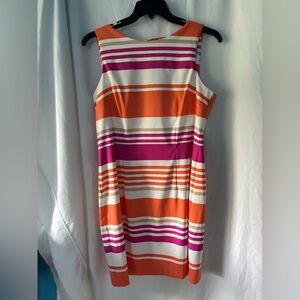 AGB Striped Orange and Pink Sleeveless Dress Size 14